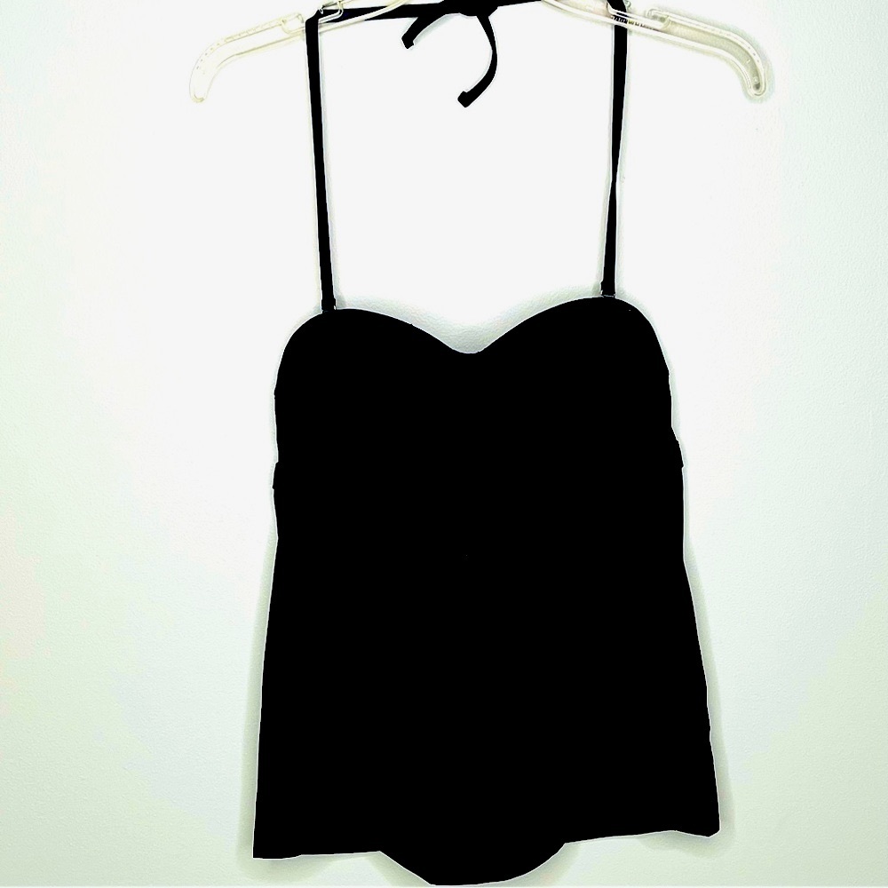 Athleta Swimsuit Top - Sweetheart Neckline Navy Swim Top with electric blue Trim